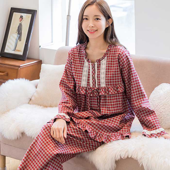 201867 여자잠옷 상하세트 선염 양기모 면 잠옷 긴팔잠옷 홈웨어 파자마